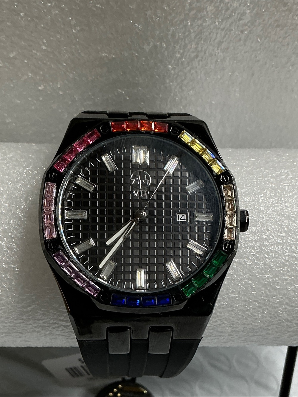 Black Men's Watch with Multicolor Bezel - Brand Unspecified